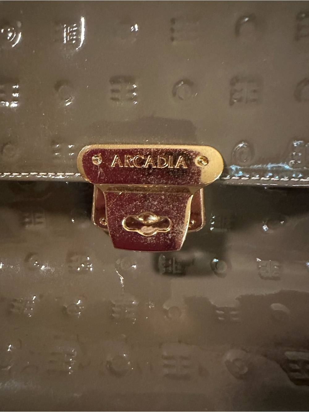 Arcadia Olive Patent Satchel with Red-Trim Handles - Picture 3 of 5